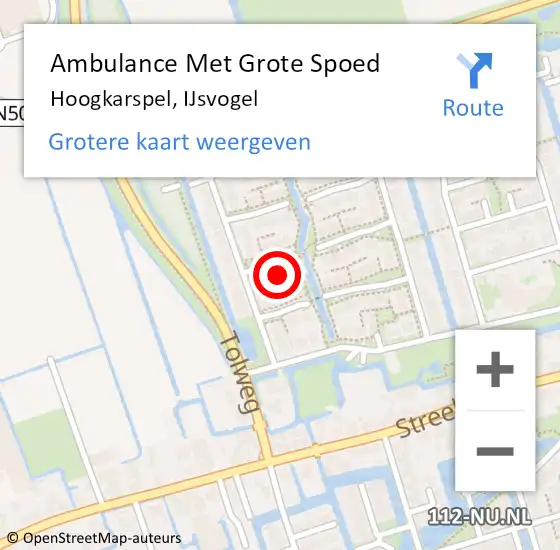 Locatie op kaart van de 112 melding: Ambulance Met Grote Spoed Naar Hoogkarspel, IJsvogel op 6 november 2022 16:04