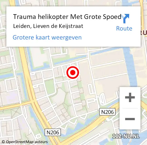 Locatie op kaart van de 112 melding: Trauma helikopter Met Grote Spoed Naar Leiden, Lieven de Keijstraat op 6 november 2022 16:09