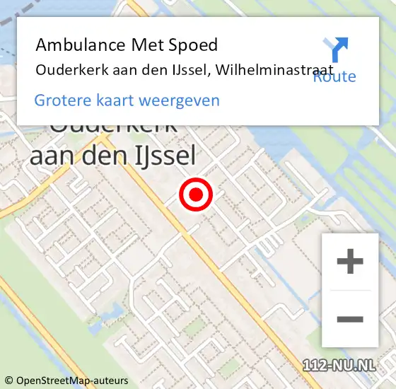 Locatie op kaart van de 112 melding: Ambulance Met Spoed Naar Ouderkerk aan den IJssel, Wilhelminastraat op 6 november 2022 16:57