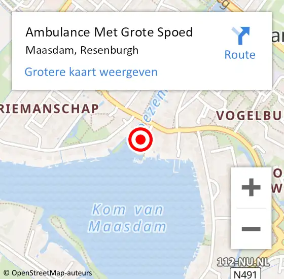 Locatie op kaart van de 112 melding: Ambulance Met Grote Spoed Naar Maasdam, Resenburgh op 6 november 2022 17:29