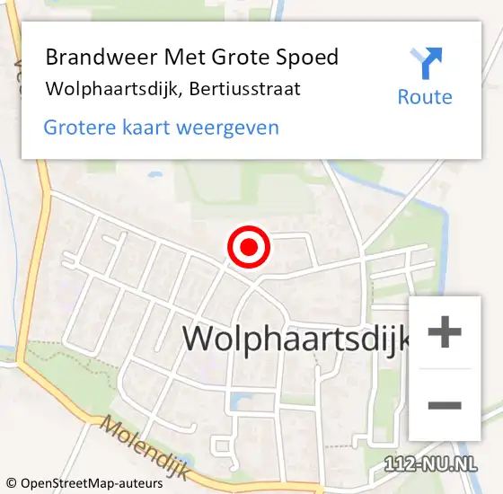 Locatie op kaart van de 112 melding: Brandweer Met Grote Spoed Naar Wolphaartsdijk, Bertiusstraat op 6 november 2022 17:57