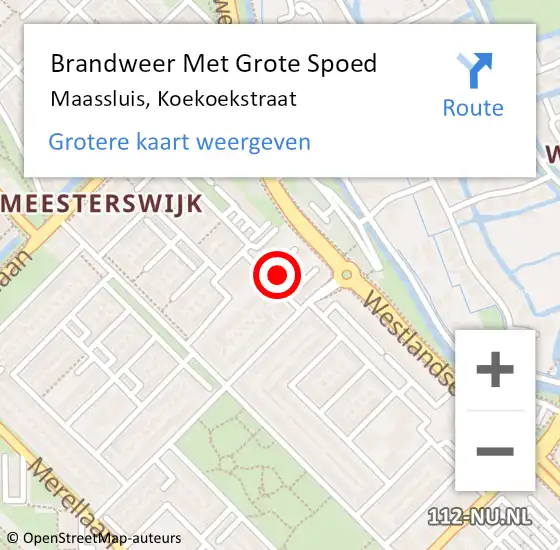 Locatie op kaart van de 112 melding: Brandweer Met Grote Spoed Naar Maassluis, Koekoekstraat op 6 november 2022 18:06