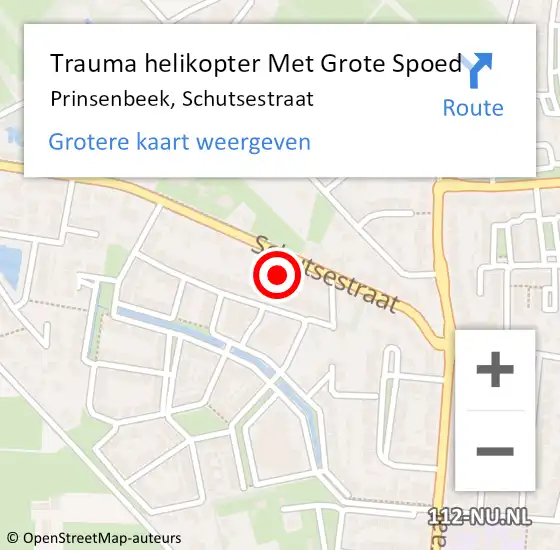 Locatie op kaart van de 112 melding: Trauma helikopter Met Grote Spoed Naar Prinsenbeek, Schutsestraat op 6 november 2022 18:18