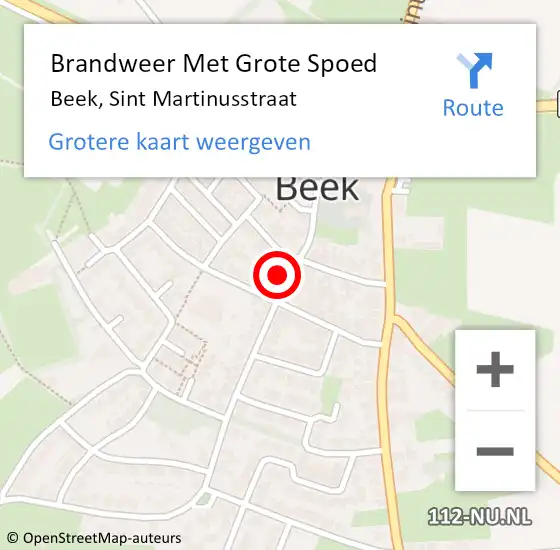 Locatie op kaart van de 112 melding: Brandweer Met Grote Spoed Naar Beek, Sint Martinusstraat op 6 november 2022 18:24