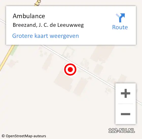 Locatie op kaart van de 112 melding: Ambulance Breezand, J. C. de Leeuwweg op 6 november 2022 18:38