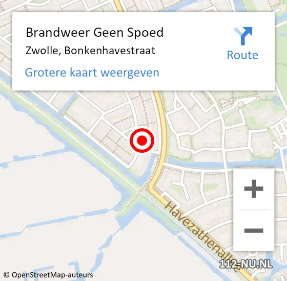 Locatie op kaart van de 112 melding: Brandweer Geen Spoed Naar Zwolle, Bonkenhavestraat op 6 november 2022 19:02