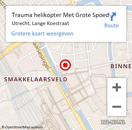 Locatie op kaart van de 112 melding: Trauma helikopter Met Grote Spoed Naar Utrecht, Lange Koestraat op 6 november 2022 19:02
