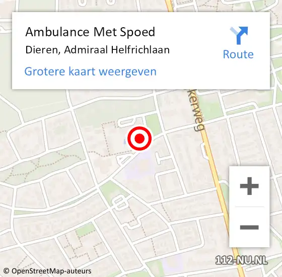Locatie op kaart van de 112 melding: Ambulance Met Spoed Naar Dieren, Admiraal Helfrichlaan op 6 november 2022 19:04