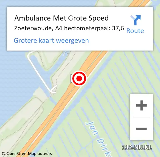 Locatie op kaart van de 112 melding: Ambulance Met Grote Spoed Naar Zoeterwoude, A4 hectometerpaal: 37,6 op 6 november 2022 19:13