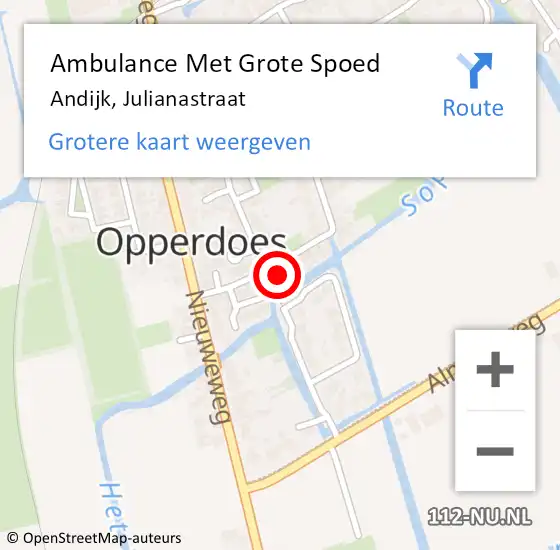 Locatie op kaart van de 112 melding: Ambulance Met Grote Spoed Naar Andijk, Julianastraat op 6 november 2022 19:22