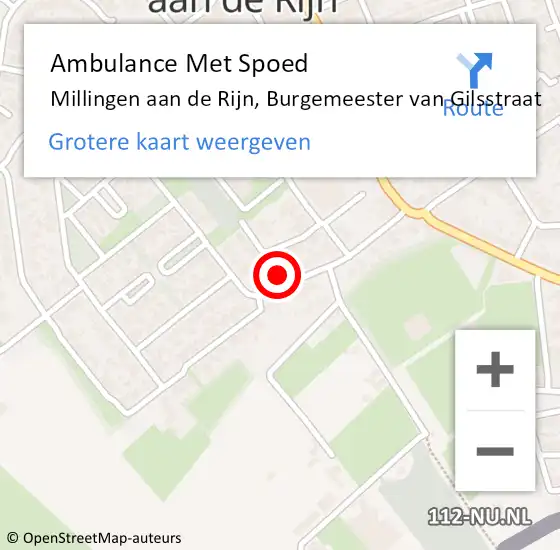 Locatie op kaart van de 112 melding: Ambulance Met Spoed Naar Millingen aan de Rijn, Burgemeester van Gilsstraat op 6 november 2022 19:23