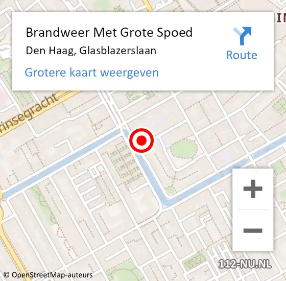 Locatie op kaart van de 112 melding: Brandweer Met Grote Spoed Naar Den Haag, Glasblazerslaan op 6 november 2022 19:27