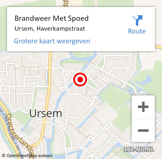 Locatie op kaart van de 112 melding: Brandweer Met Spoed Naar Ursem, Haverkampstraat op 6 november 2022 19:45