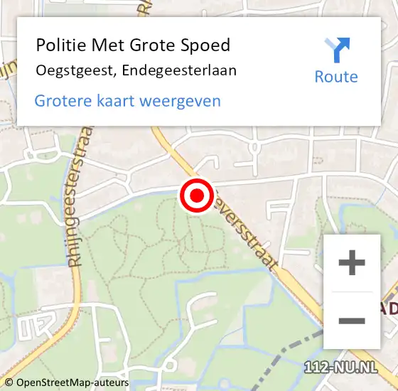 Locatie op kaart van de 112 melding: Politie Met Grote Spoed Naar Oegstgeest, Endegeesterlaan op 6 november 2022 19:56