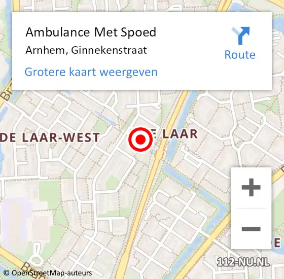 Locatie op kaart van de 112 melding: Ambulance Met Spoed Naar Arnhem, Ginnekenstraat op 6 november 2022 21:31