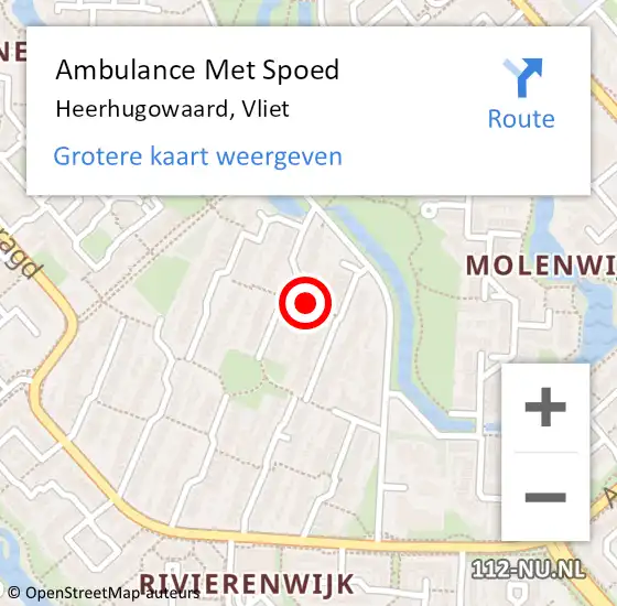 Locatie op kaart van de 112 melding: Ambulance Met Spoed Naar Heerhugowaard, Vliet op 6 november 2022 21:46