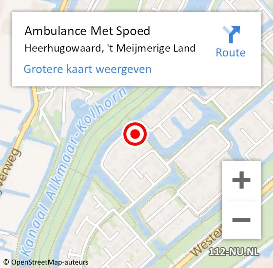 Locatie op kaart van de 112 melding: Ambulance Met Spoed Naar Heerhugowaard, 't Meijmerige Land op 6 november 2022 22:00