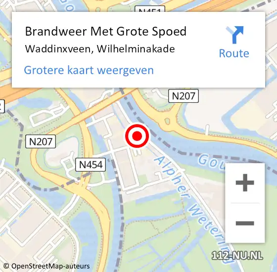 Locatie op kaart van de 112 melding: Brandweer Met Grote Spoed Naar Waddinxveen, Wilhelminakade op 6 november 2022 22:51