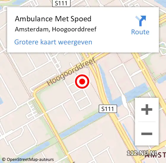 Locatie op kaart van de 112 melding: Ambulance Met Spoed Naar Amsterdam-Zuidoost, Hoogoorddreef op 6 november 2022 22:51