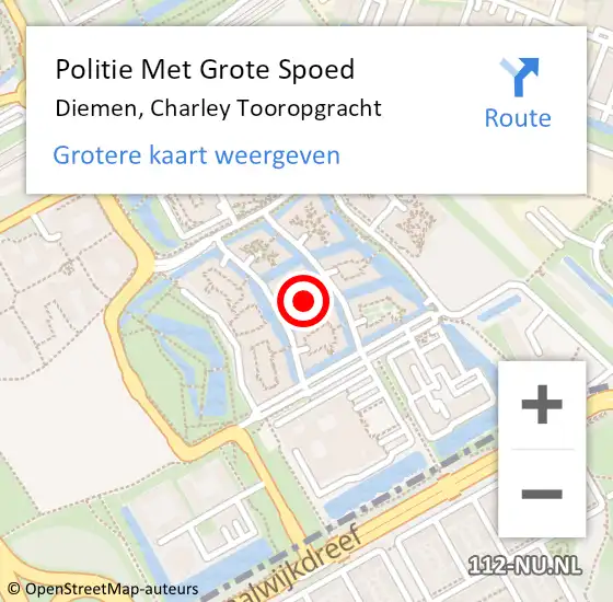 Locatie op kaart van de 112 melding: Politie Met Grote Spoed Naar Diemen, Charley Tooropgracht op 6 november 2022 23:04