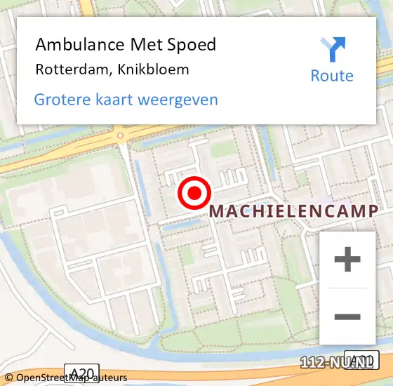 Locatie op kaart van de 112 melding: Ambulance Met Spoed Naar Rotterdam, Knikbloem op 6 november 2022 23:19