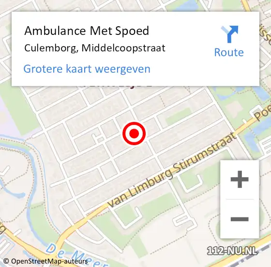 Locatie op kaart van de 112 melding: Ambulance Met Spoed Naar Culemborg, Middelcoopstraat op 6 november 2022 23:50