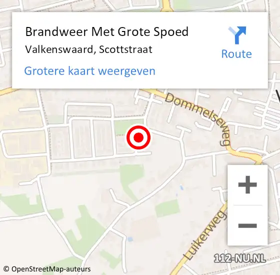 Locatie op kaart van de 112 melding: Brandweer Met Grote Spoed Naar Valkenswaard, Scottstraat op 6 november 2022 23:54