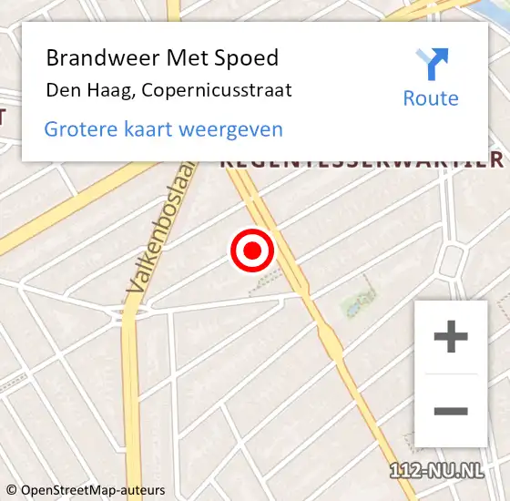 Locatie op kaart van de 112 melding: Brandweer Met Spoed Naar Den Haag, Copernicusstraat op 7 november 2022 00:29