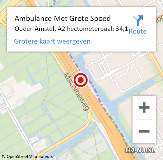 Locatie op kaart van de 112 melding: Ambulance Met Grote Spoed Naar Ouder-Amstel, A2 hectometerpaal: 34,1 op 7 november 2022 02:02