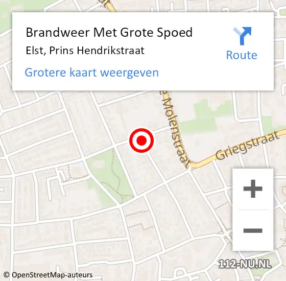 Locatie op kaart van de 112 melding: Brandweer Met Grote Spoed Naar Elst, Prins Hendrikstraat op 7 november 2022 02:39