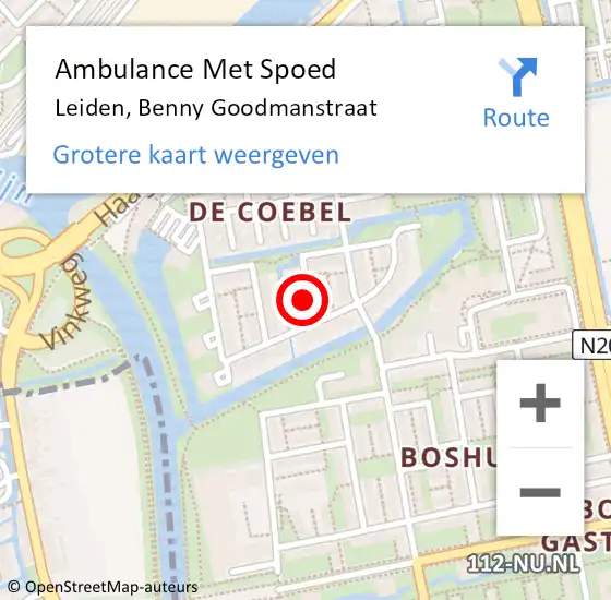 Locatie op kaart van de 112 melding: Ambulance Met Spoed Naar Leiden, Benny Goodmanstraat op 7 november 2022 03:13