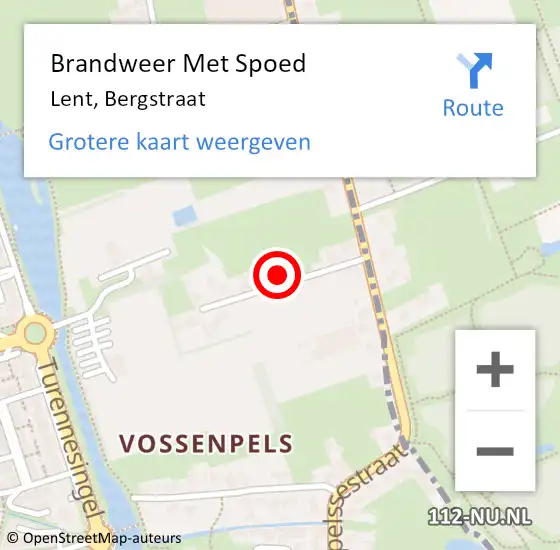 Locatie op kaart van de 112 melding: Brandweer Met Spoed Naar Lent, Bergstraat op 7 november 2022 04:22