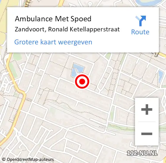 Locatie op kaart van de 112 melding: Ambulance Met Spoed Naar Zandvoort, Ronald Ketellapperstraat op 7 november 2022 07:12