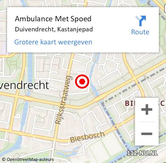 Locatie op kaart van de 112 melding: Ambulance Met Spoed Naar Duivendrecht, Kastanjepad op 7 november 2022 07:44