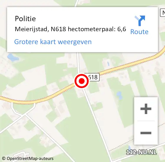 Locatie op kaart van de 112 melding: Politie Meierijstad, N618 hectometerpaal: 6,6 op 7 november 2022 07:58