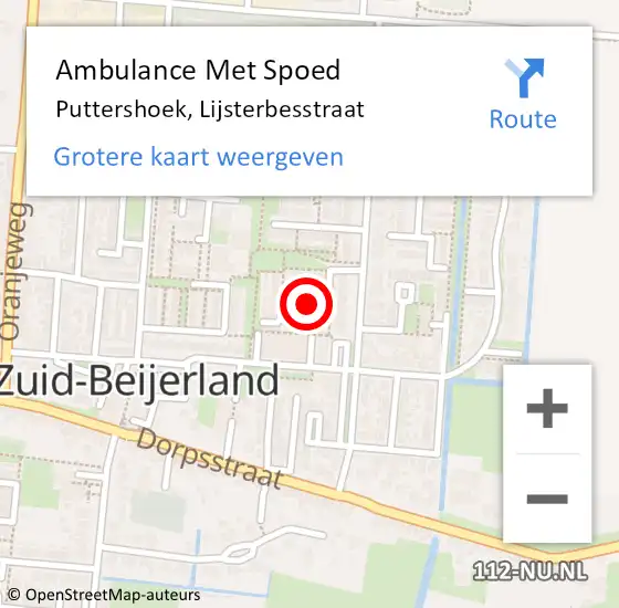 Locatie op kaart van de 112 melding: Ambulance Met Spoed Naar Puttershoek, Lijsterbesstraat op 7 november 2022 08:18