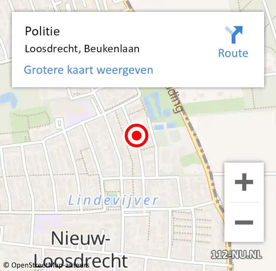 Locatie op kaart van de 112 melding: Politie Loosdrecht, Beukenlaan op 7 november 2022 08:28