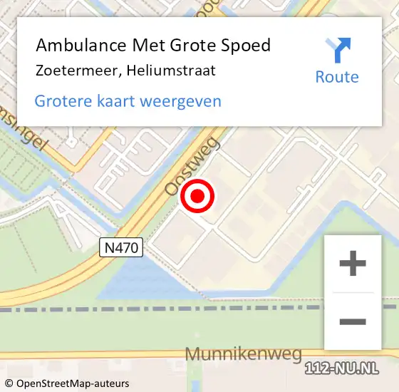 Locatie op kaart van de 112 melding: Ambulance Met Grote Spoed Naar Zoetermeer, Heliumstraat op 7 november 2022 08:39