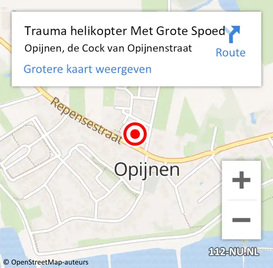 Locatie op kaart van de 112 melding: Trauma helikopter Met Grote Spoed Naar Opijnen, de Cock van Opijnenstraat op 7 november 2022 08:59