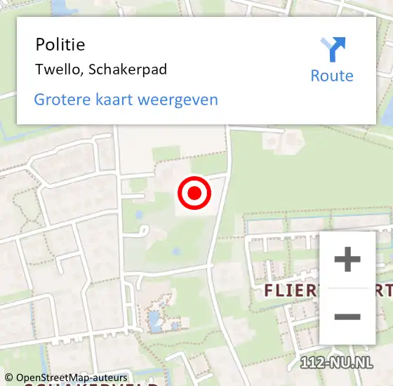 Locatie op kaart van de 112 melding: Politie Twello, Schakerpad op 7 november 2022 09:26