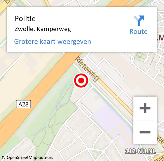 Locatie op kaart van de 112 melding: Politie Zwolle, Kamperweg op 7 november 2022 09:27