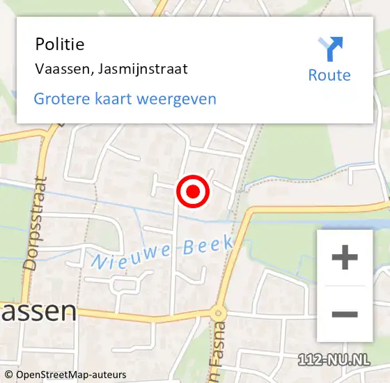 Locatie op kaart van de 112 melding: Politie Vaassen, Jasmijnstraat op 7 november 2022 09:32