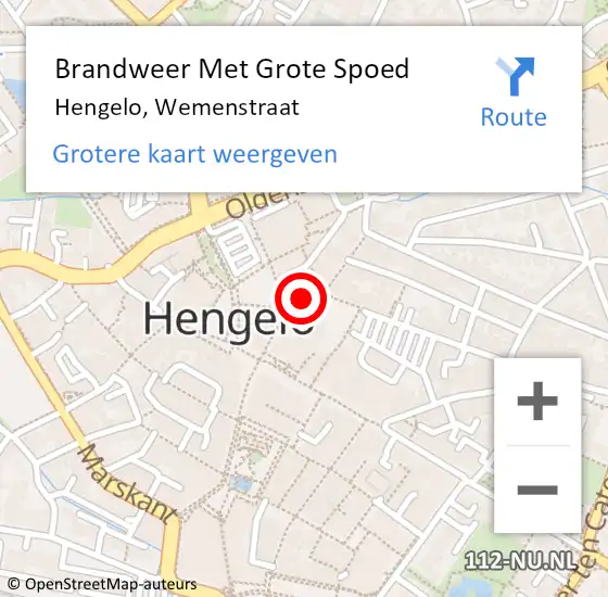 Locatie op kaart van de 112 melding: Brandweer Met Grote Spoed Naar Hengelo, Wemenstraat op 7 november 2022 10:22