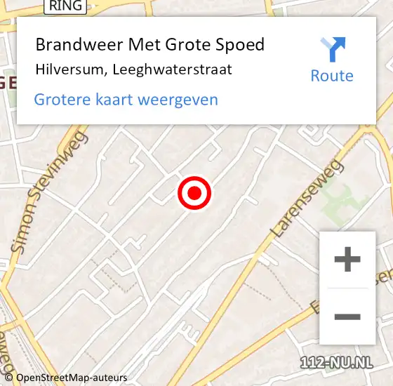 Locatie op kaart van de 112 melding: Brandweer Met Grote Spoed Naar Hilversum, Leeghwaterstraat op 7 november 2022 10:30