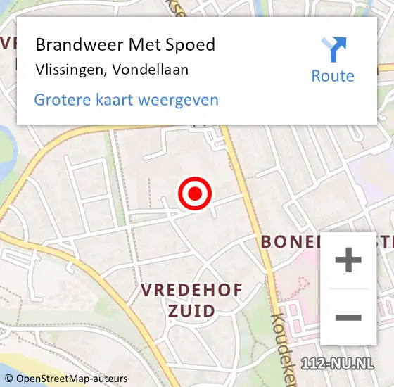 Locatie op kaart van de 112 melding: Brandweer Met Spoed Naar Vlissingen, Vondellaan op 7 november 2022 10:35