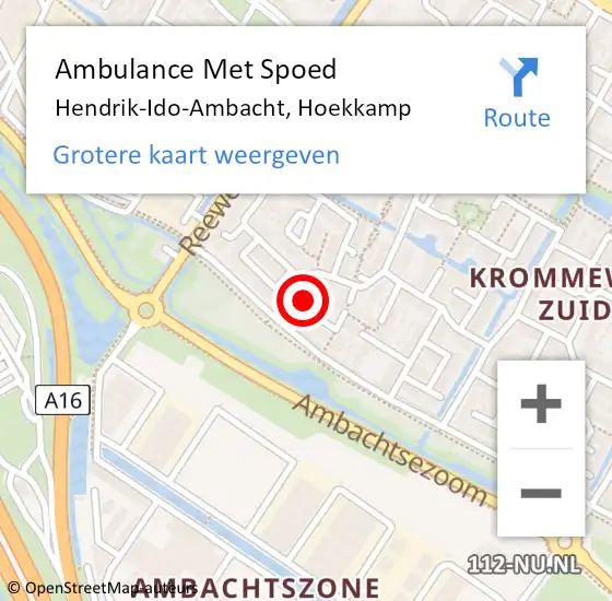 Locatie op kaart van de 112 melding: Ambulance Met Spoed Naar Hendrik-Ido-Ambacht, Hoekkamp op 7 november 2022 10:45
