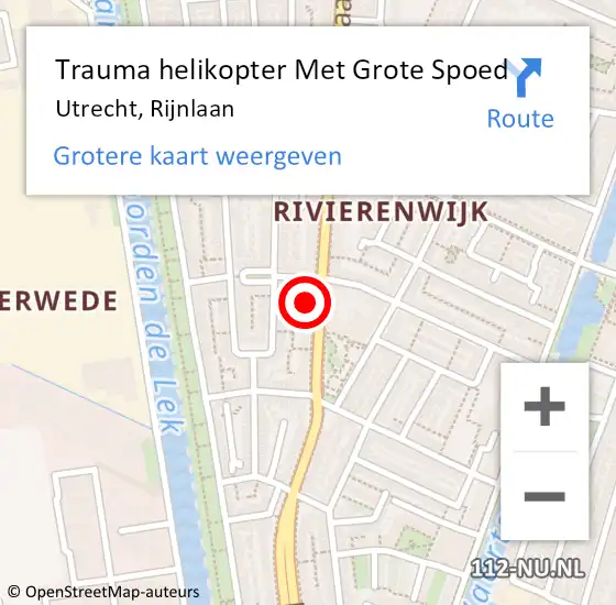 Locatie op kaart van de 112 melding: Trauma helikopter Met Grote Spoed Naar Utrecht, Rijnlaan op 7 november 2022 10:51