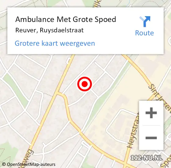 Locatie op kaart van de 112 melding: Ambulance Met Grote Spoed Naar Reuver, Ruysdaelstraat op 4 augustus 2014 08:59