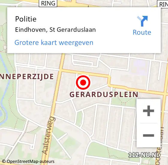 Locatie op kaart van de 112 melding: Politie Eindhoven, St Gerarduslaan op 7 november 2022 11:01