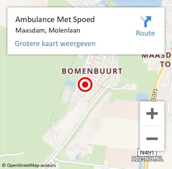 Locatie op kaart van de 112 melding: Ambulance Met Spoed Naar Maasdam, Molenlaan op 7 november 2022 11:02